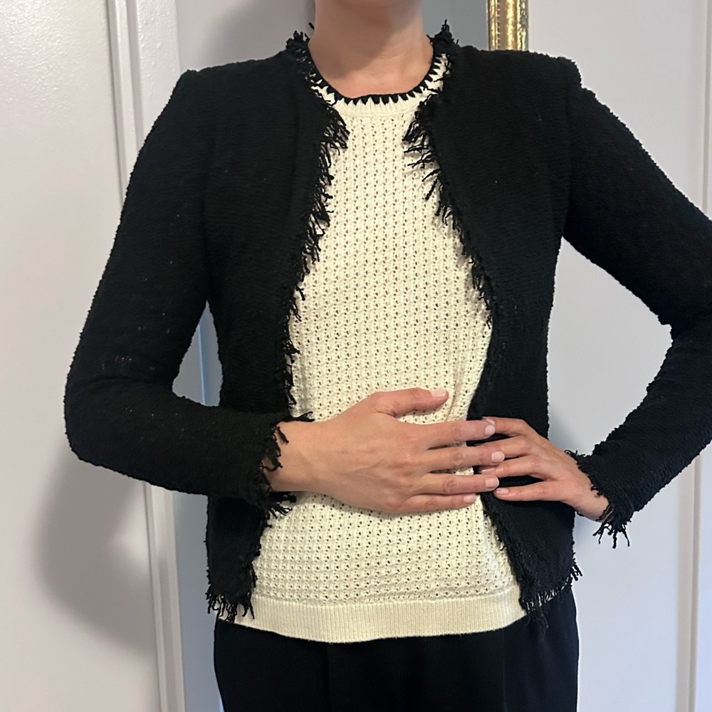 NWT: IRO Black Fringe Open-Front Cardigan size 32, brand new $380 retail